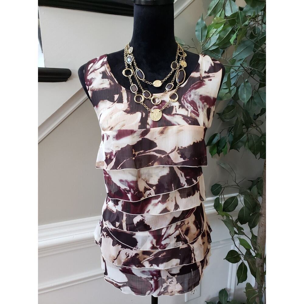 Ann Taylor Women's Multi Floral Ruffled 100% Polyester Sleeveless Top Blouse 12